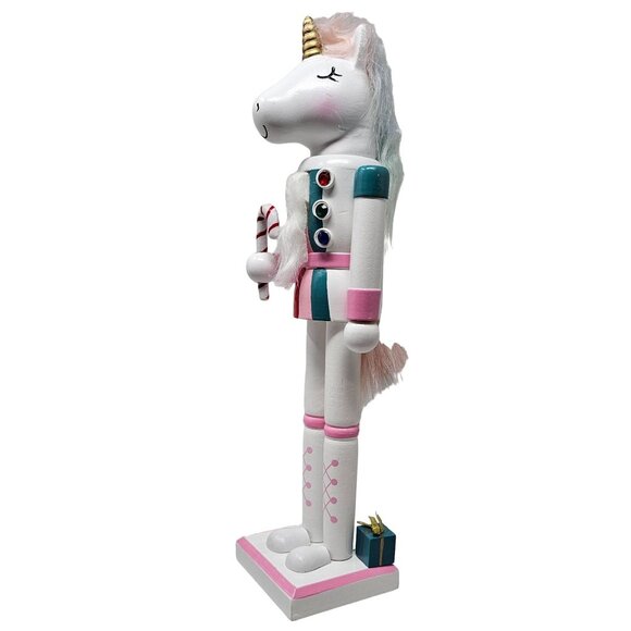 Unicorn Pastel and Candy Cane 14" Christmas Nutcracker - Picture 2 of 5